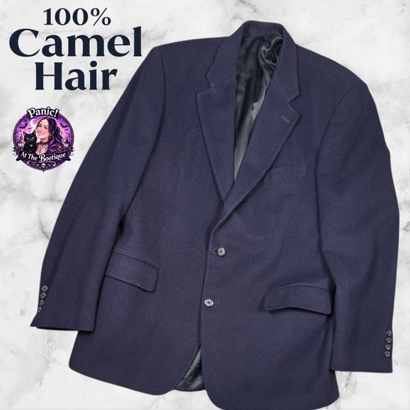 Haspel Other - Haspel 100% Camel Hair Blazer Mens 44L Navy Blue 2 Button Sport Coat